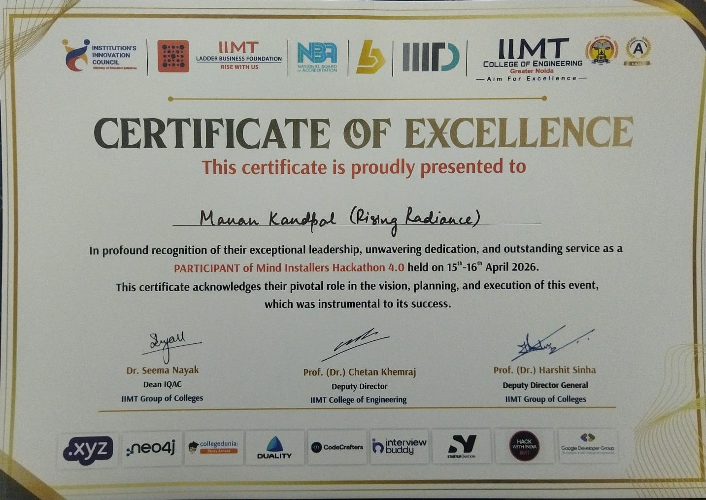 Mind Installers Certificate